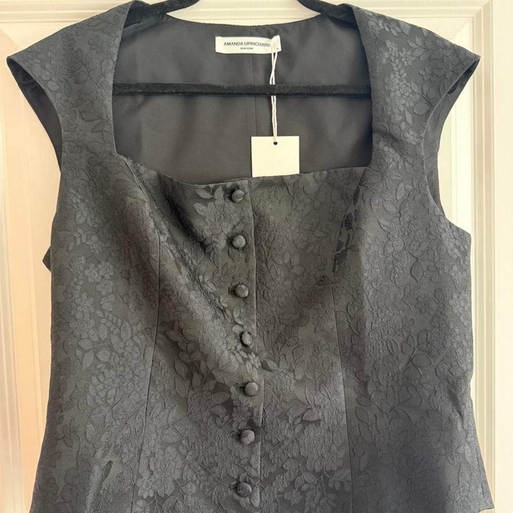Amanda Uprichard Floral Jacquard Vest XL Black New With Tags